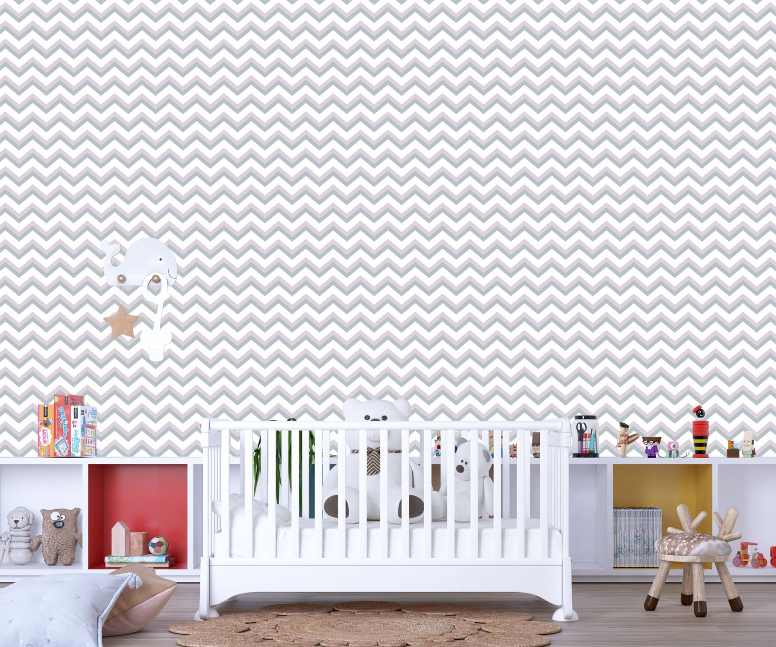 Papel de Parede Adesivo chevron Verde Cinza