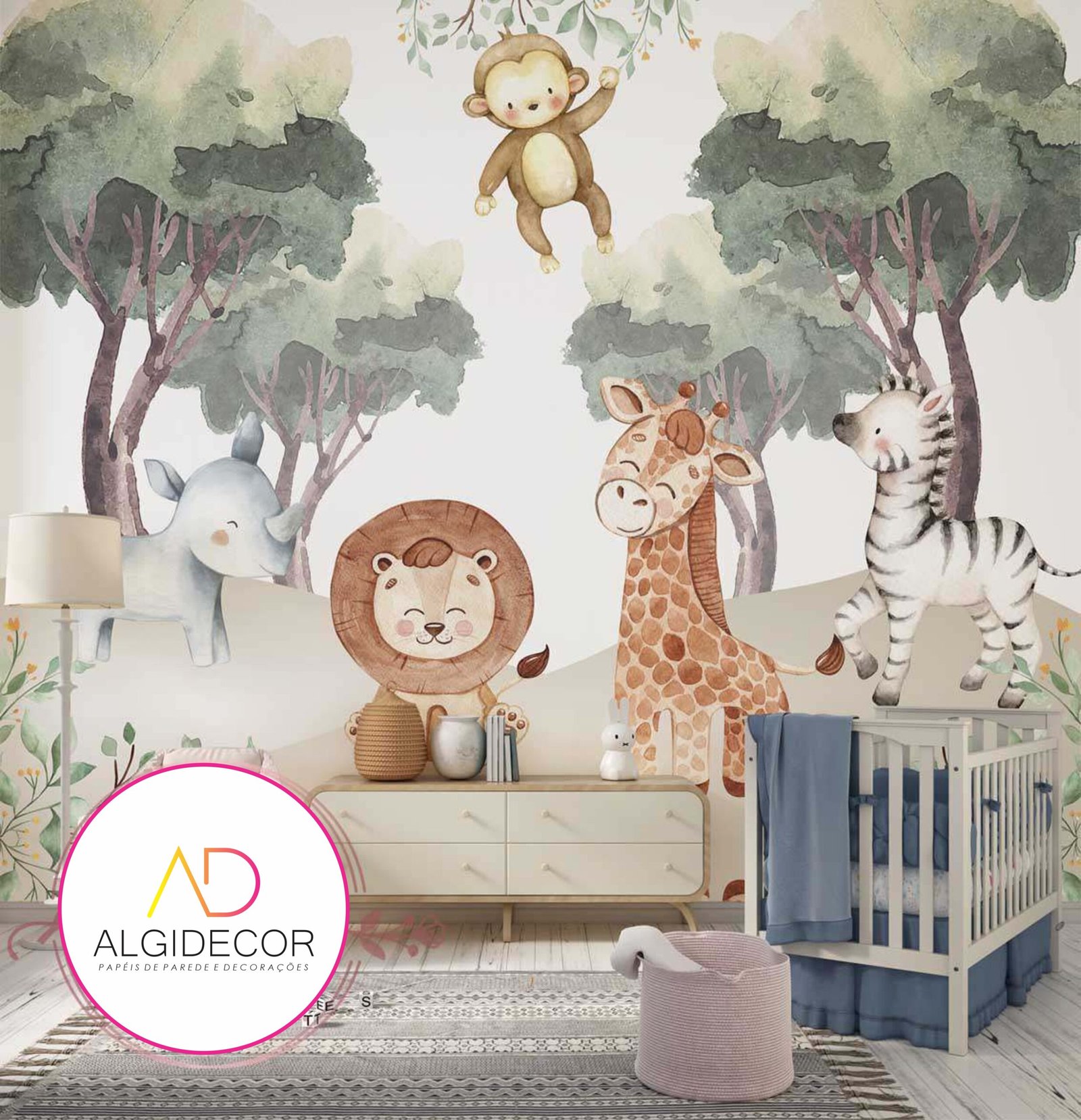 Papel de Parede Adesivo Sáfari aquarela