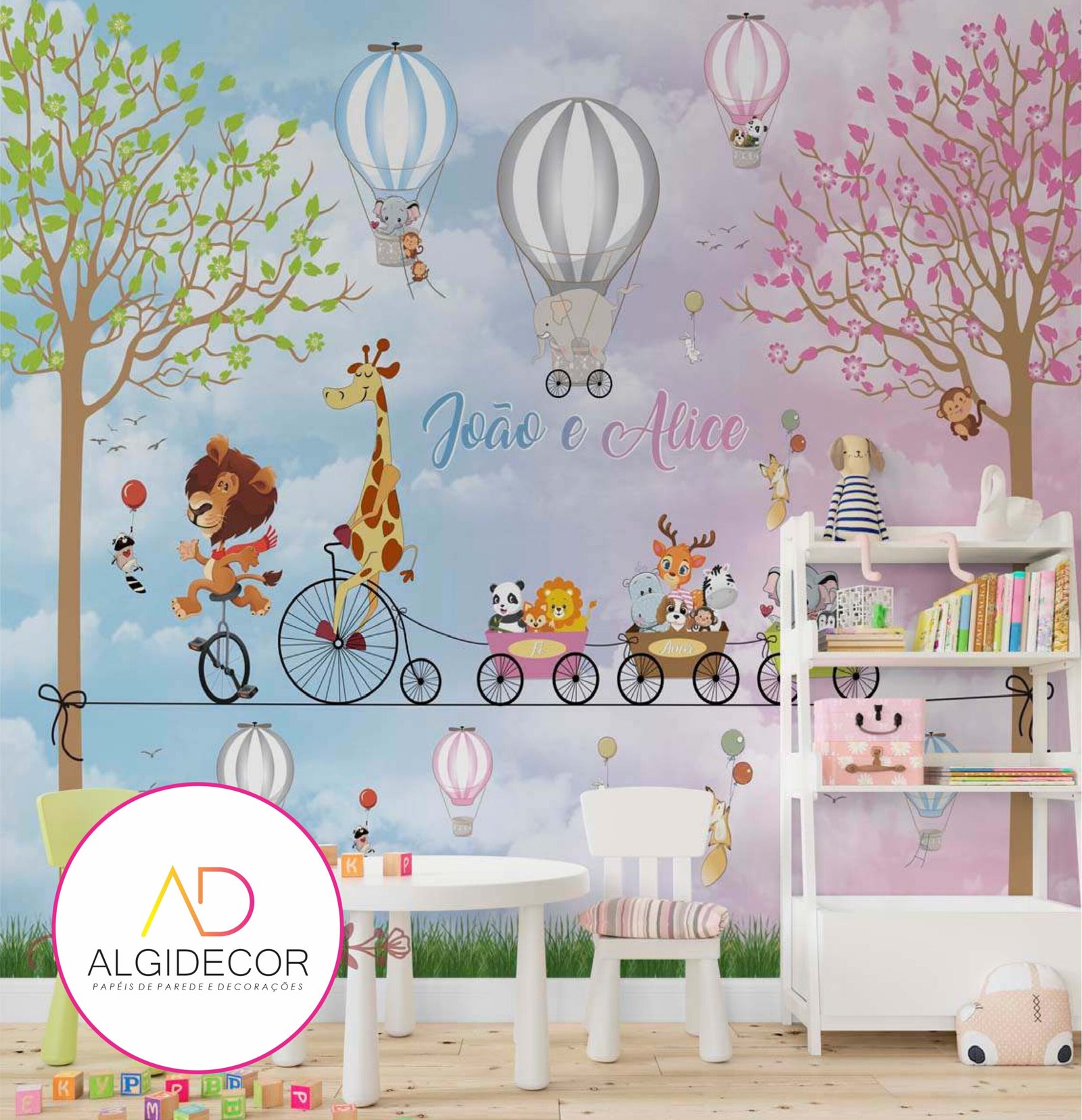 Papel de Parede Adesivo Safári bicicleta menino/menina