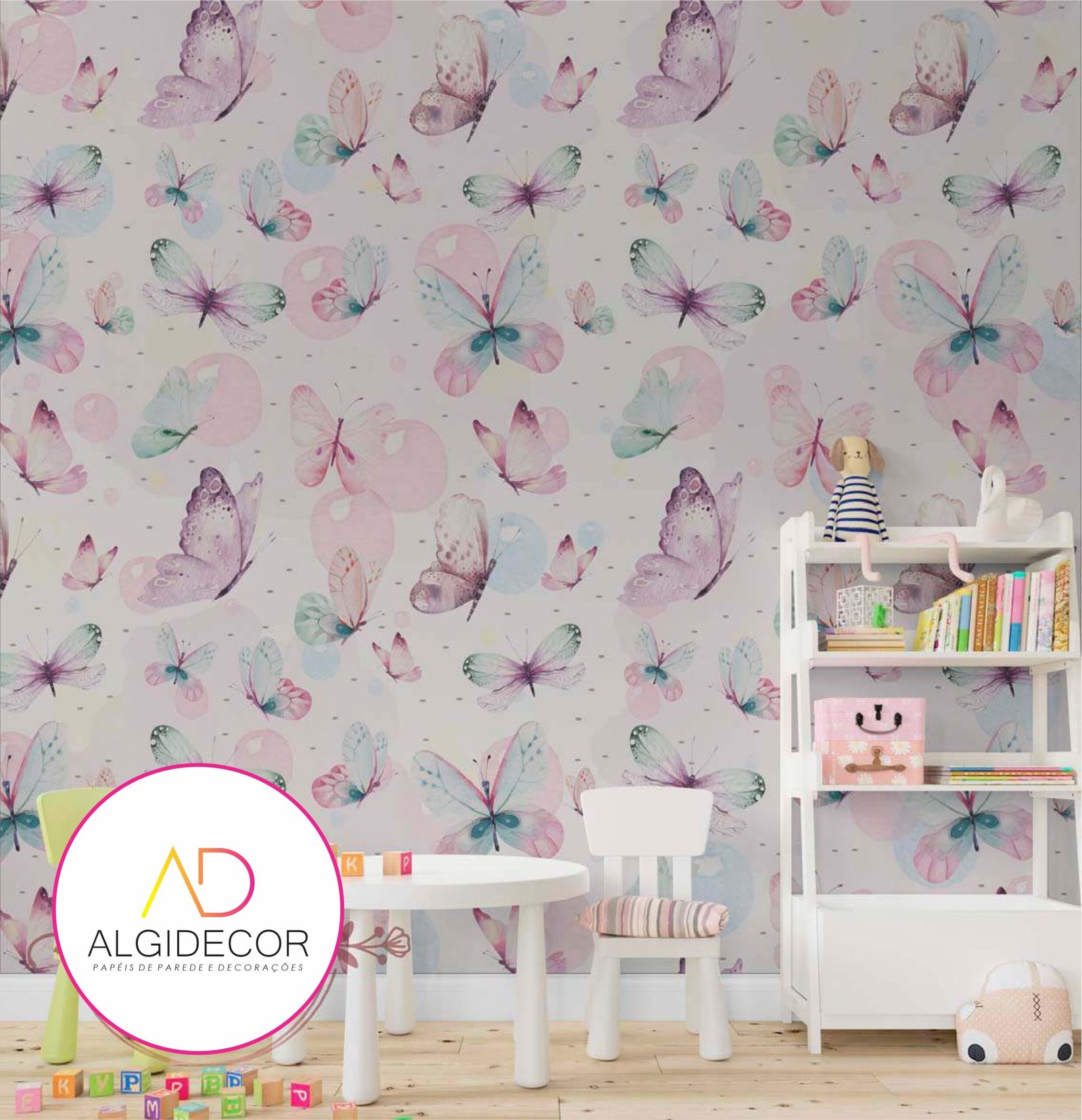 Papel de Parede Adesivo borboletas aquarela