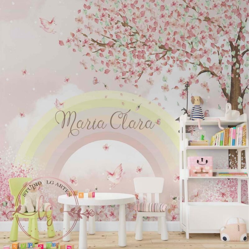 Papel de Parede jardim de pássaros arco-íris